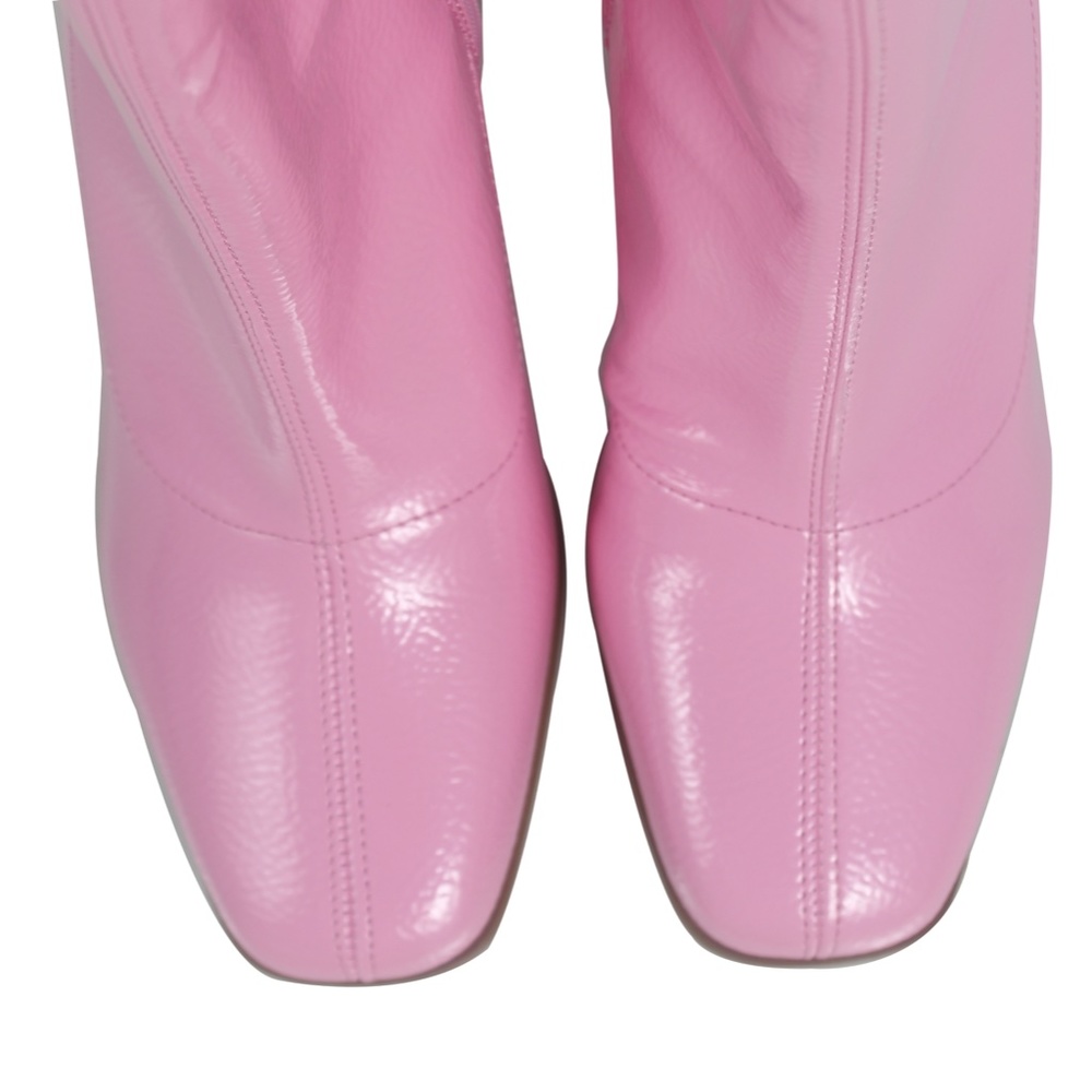 Pink Square Toe Mid Calf Block Heel Ankle Bootie - Picture 8 of 9
